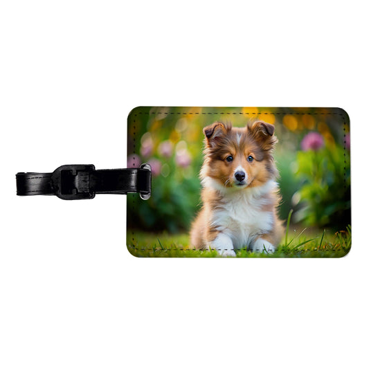 Shetland Sheepdog Sheltie Dog Puppy Photo Travel Faux Leather Luggage Tag