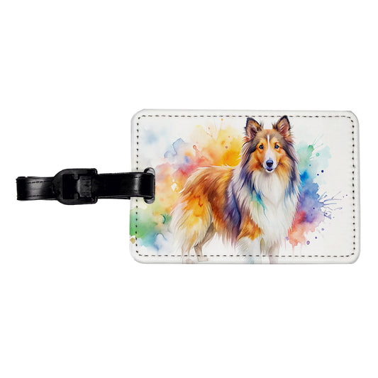 Shetland Sheepdog Sheltie Dog Watercolor Style Travel Faux Leather Luggage Tag