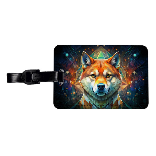 Shiba Inu Dog Abstract Art Travel Faux Leather Luggage Tag