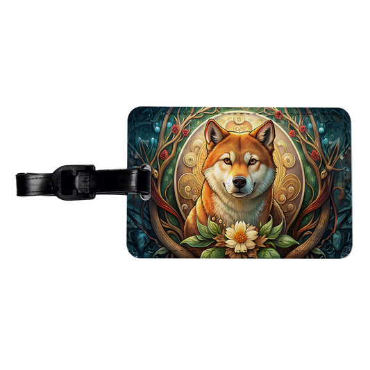 Shiba Inu Dog Art Nouveau Travel Faux Leather Luggage Tag