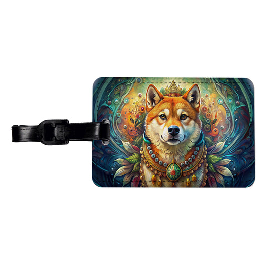 Shiba Inu Dog Bohemian Art Travel Faux Leather Luggage Tag