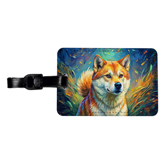 Shiba Inu Dog Expressionism Art Travel Faux Leather Luggage Tag