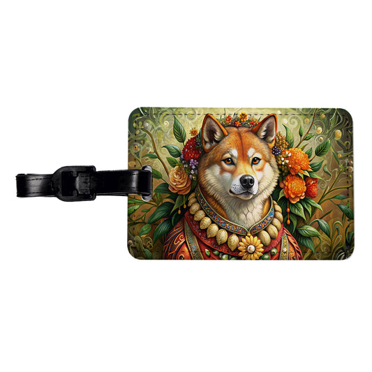 Shiba Inu Dog French Bohemian Art Travel Faux Leather Luggage Tag