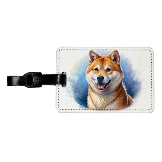 Shiba Inu Dog Illustration Travel Faux Leather Luggage Tag