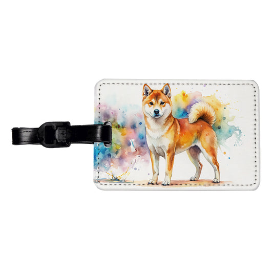 Shiba Inu Dog Watercolor Style Travel Faux Leather Luggage Tag