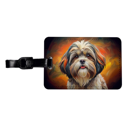 Shih Tzu Dog Expressionism Art Travel Faux Leather Luggage Tag