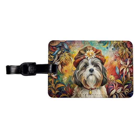 Shih Tzu Dog French Bohemian Art Travel Faux Leather Luggage Tag