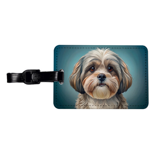 Shih Tzu Dog Illustration Travel Faux Leather Luggage Tag