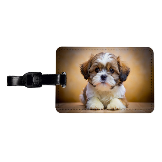 Shih Tzu Dog Puppy Photo Travel Faux Leather Luggage Tag
