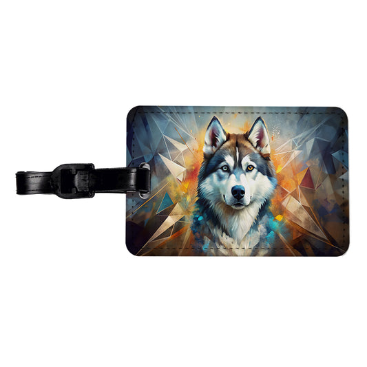Siberian Husky Dog Abstract Art Travel Faux Leather Luggage Tag