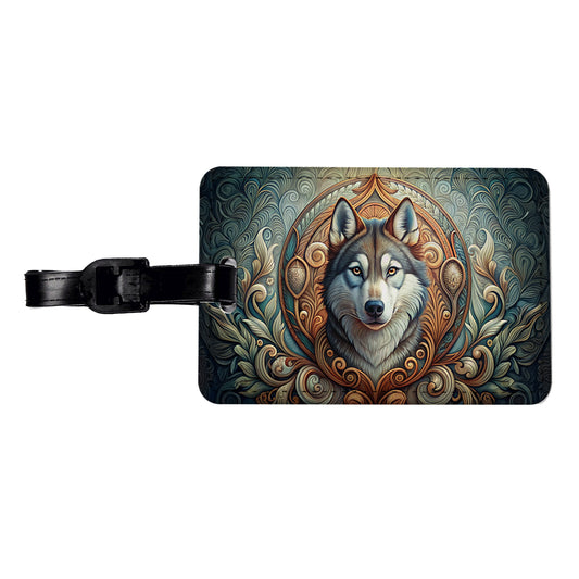 Siberian Husky Dog Art Nouveau Travel Faux Leather Luggage Tag
