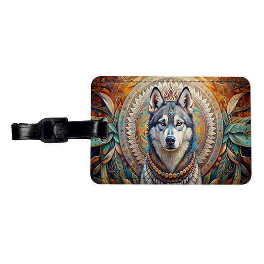Siberian Husky Dog Bohemian Art Travel Faux Leather Luggage Tag