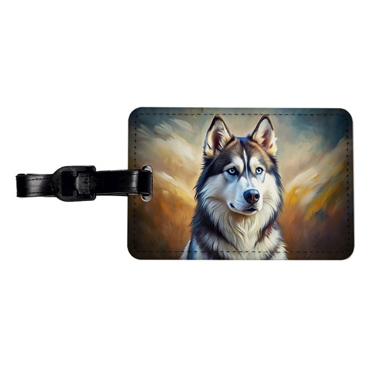 Siberian Husky Dog Expressionism Art Travel Faux Leather Luggage Tag