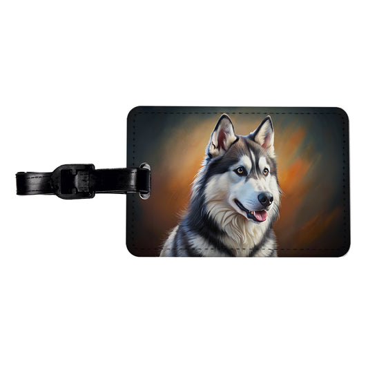 Siberian Husky Dog Illustration Travel Faux Leather Luggage Tag