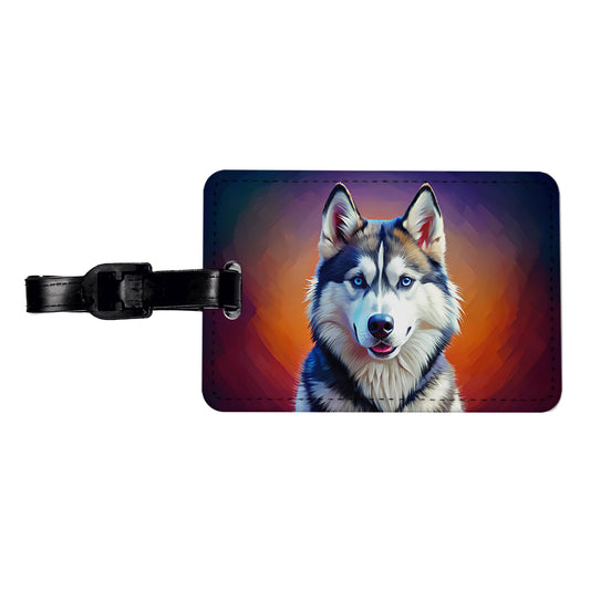 Siberian Husky Dog Pop Art Travel Faux Leather Luggage Tag