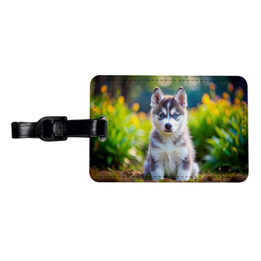 Siberian Husky Dog Puppy Photo Travel Faux Leather Luggage Tag
