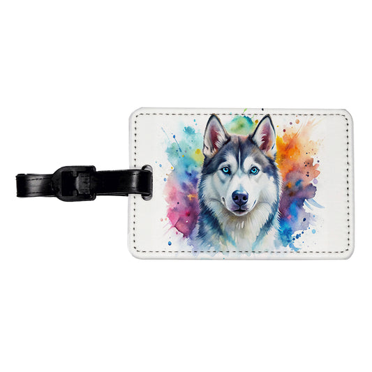 Siberian Husky Dog Watercolor Style Travel Faux Leather Luggage Tag