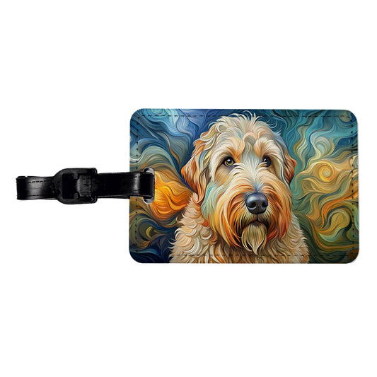 Soft Coated Wheaten Terrier Dog Abstract Art Travel Faux Leather Luggage Tag