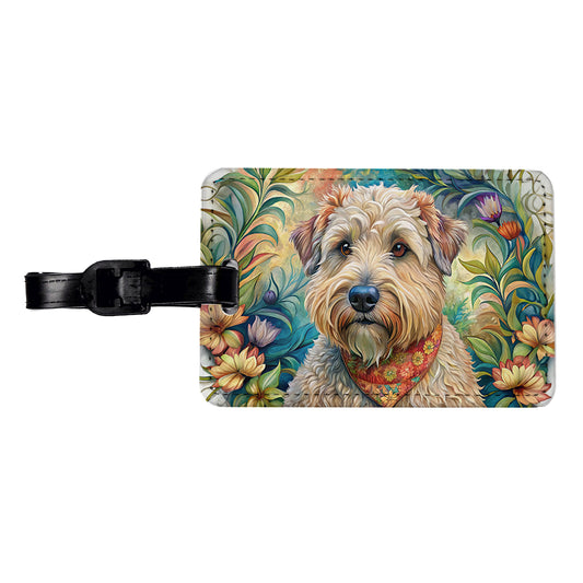 Soft Coated Wheaten Terrier Dog French Bohemian Art Travel Faux Leather Luggage Tag