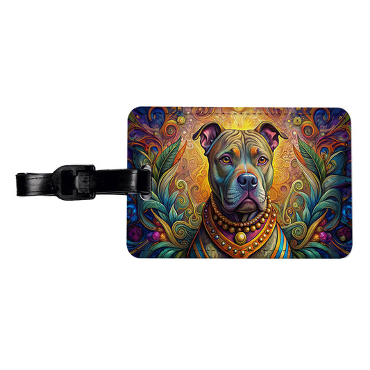 Staffordshire Bull Terrier Staffy Dog Bohemian Art Travel Faux Leather Luggage Tag