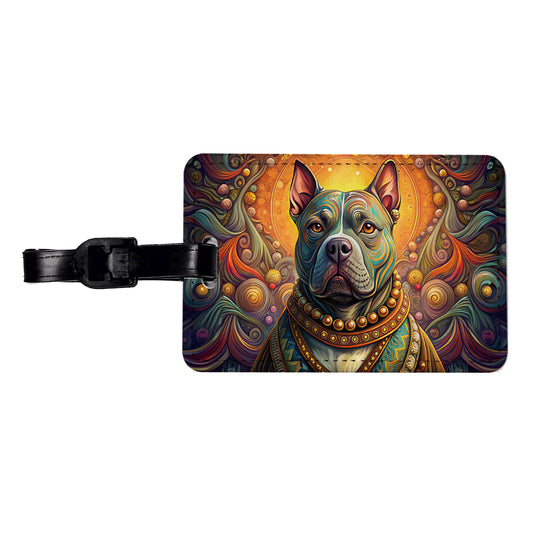 Staffordshire Bull Terrier Staffy Dog French Bohemian Art Travel Faux Leather Luggage Tag