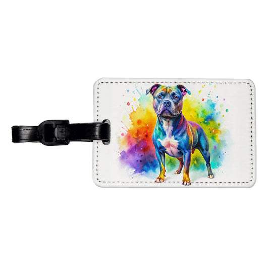 Staffordshire Bull Terrier Staffy Dog Watercolor Style Travel Faux Leather Luggage Tag