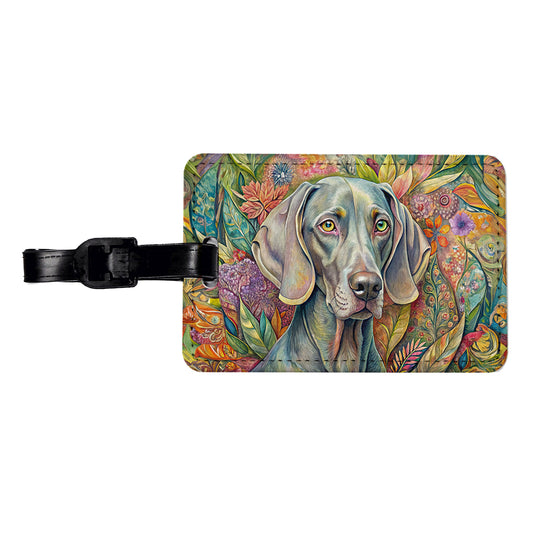 Weimaraner Dog French Bohemian Art Travel Faux Leather Luggage Tag