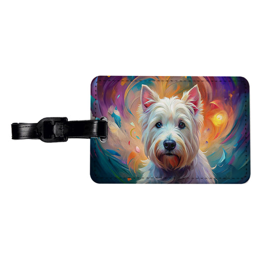 West Highland White Terrier Westie Dog Abstract Art Travel Faux Leather Luggage Tag