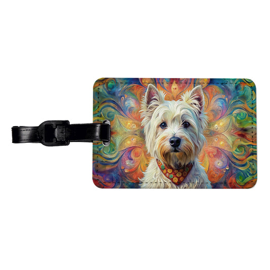 West Highland White Terrier Westie Dog Bohemian Art Travel Faux Leather Luggage Tag