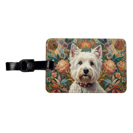 West Highland White Terrier Westie Dog French Bohemian Art Travel Faux Leather Luggage Tag
