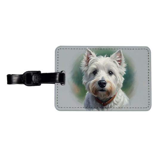West Highland White Terrier Westie Dog Illustration Travel Faux Leather Luggage Tag