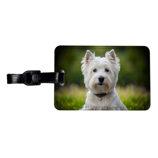 West Highland White Terrier Westie Dog Photo Travel Faux Leather Luggage Tag