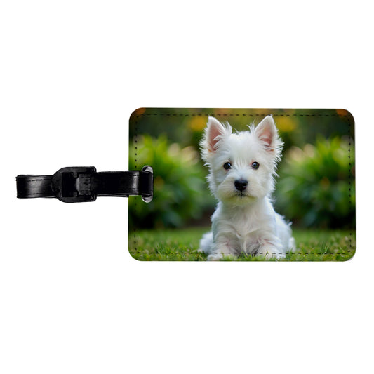West Highland White Terrier Westie Dog Puppy Photo Travel Faux Leather Luggage Tag