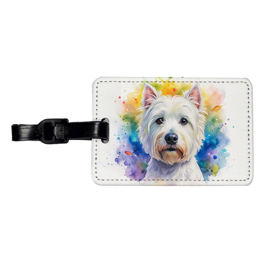 West Highland White Terrier Westie Dog Watercolor Style Travel Faux Leather Luggage Tag
