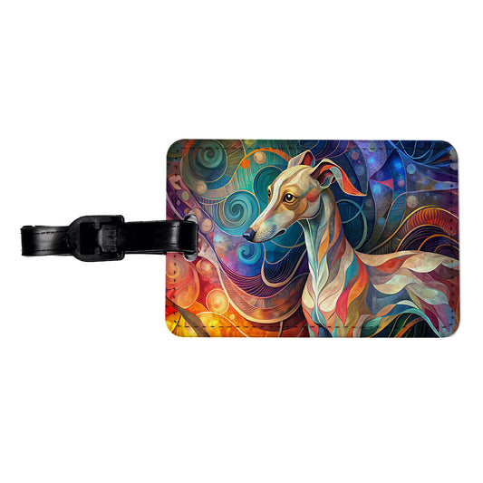 Whippet Dog Abstract Stylized Art Travel Faux Leather Luggage Tag