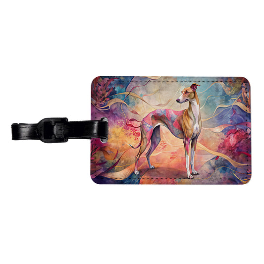 Whippet Dog Contemporary Art Travel Faux Leather Luggage Tag