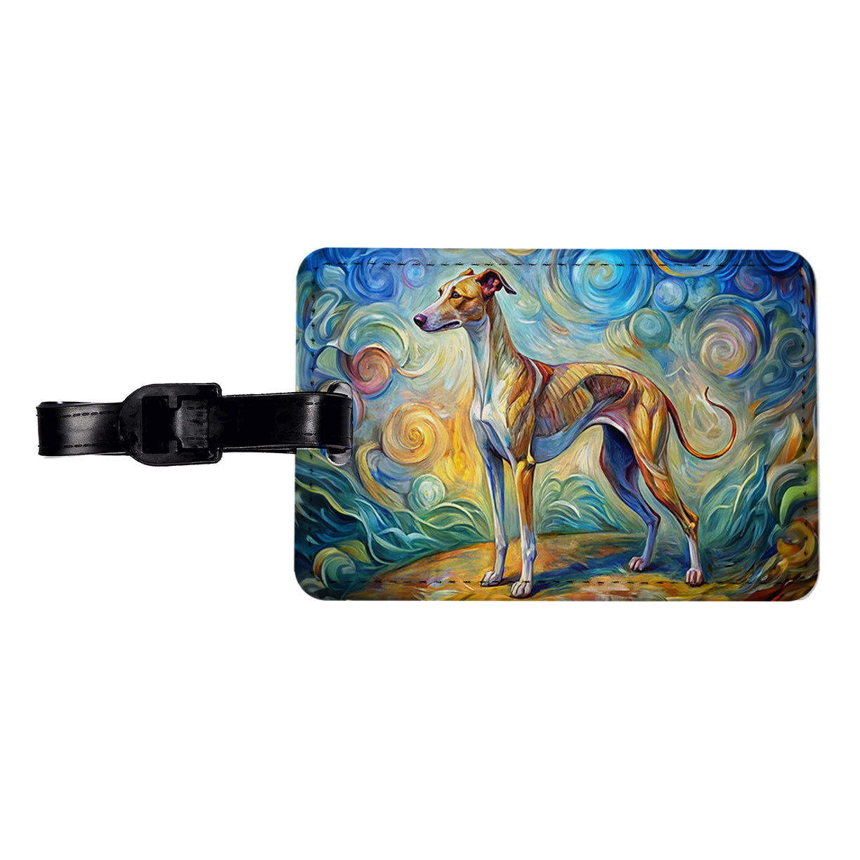 Whippet Dog Expressionism Art Travel Faux Leather Luggage Tag