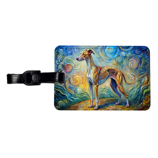 Whippet Dog Expressionism Art Travel Faux Leather Luggage Tag