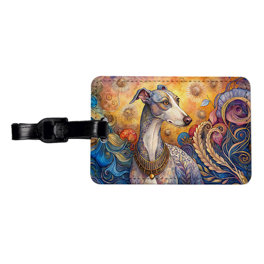 Whippet Dog French Bohemian Art Travel Faux Leather Luggage Tag