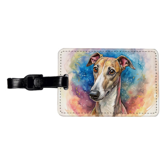 Whippet Dog Illustration Travel Faux Leather Luggage Tag