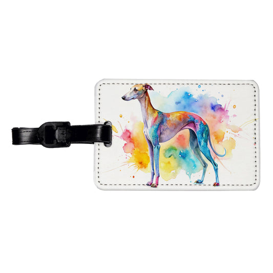 Whippet Dog Watercolor Style Travel Faux Leather Luggage Tag