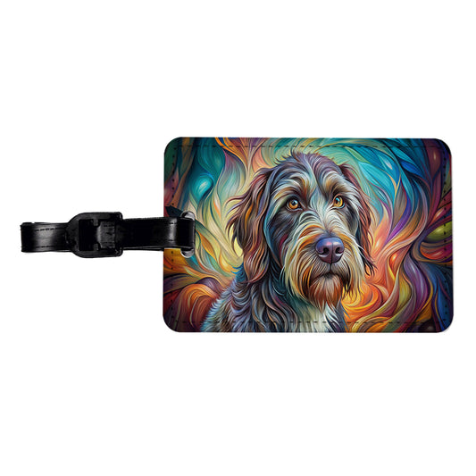 Wirehaired Pointing Griffon Dog Abstract Art Travel Faux Leather Luggage Tag