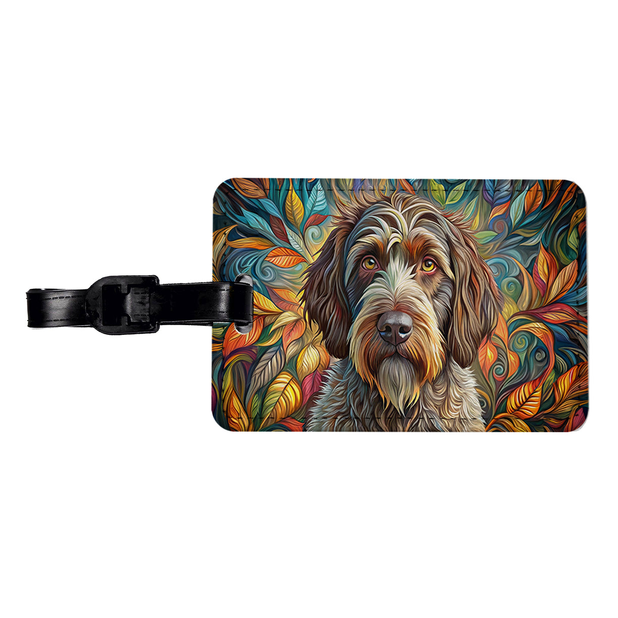 Wirehaired Pointing Griffon Dog Bohemian Art Travel Faux Leather Luggage Tag