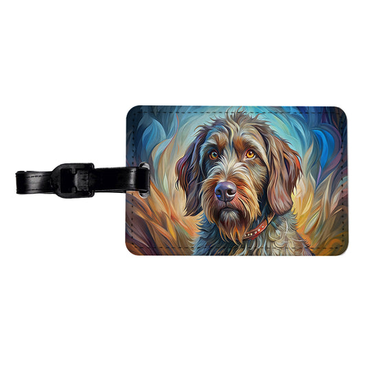 Wirehaired Pointing Griffon Dog Expressionism Art Travel Faux Leather Luggage Tag