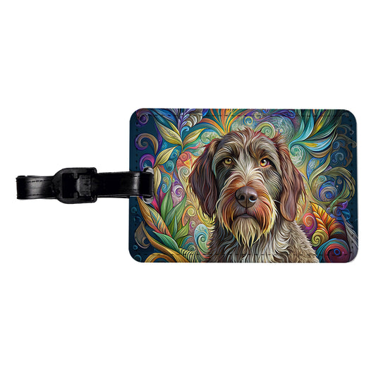Wirehaired Pointing Griffon Dog French Bohemian Art Travel Faux Leather Luggage Tag