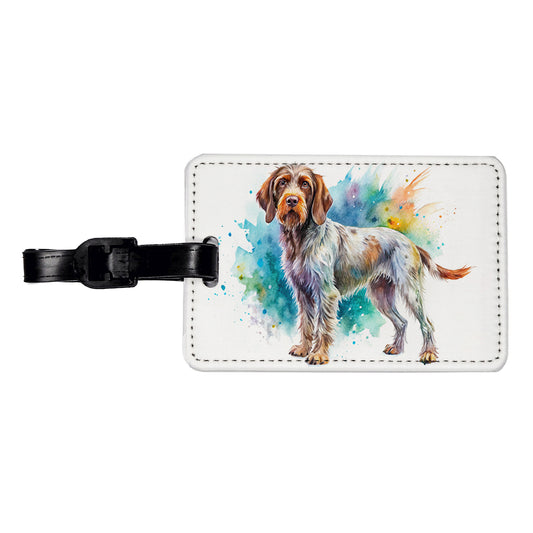 Wirehaired Pointing Griffon Dog Watercolor Style Travel Faux Leather Luggage Tag