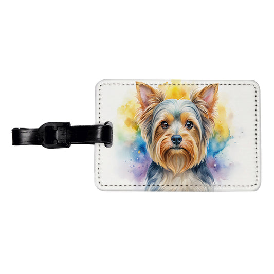 Yorkshire Terrier Yorkie Dog Watercolor Style Travel Faux Leather Luggage Tag