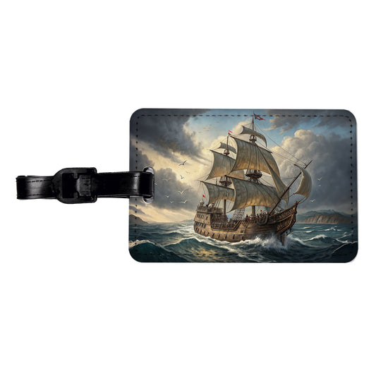 18th Century Privateer Sailing Ship At Sea Age of Sail Travel Faux Leather Luggage Tag