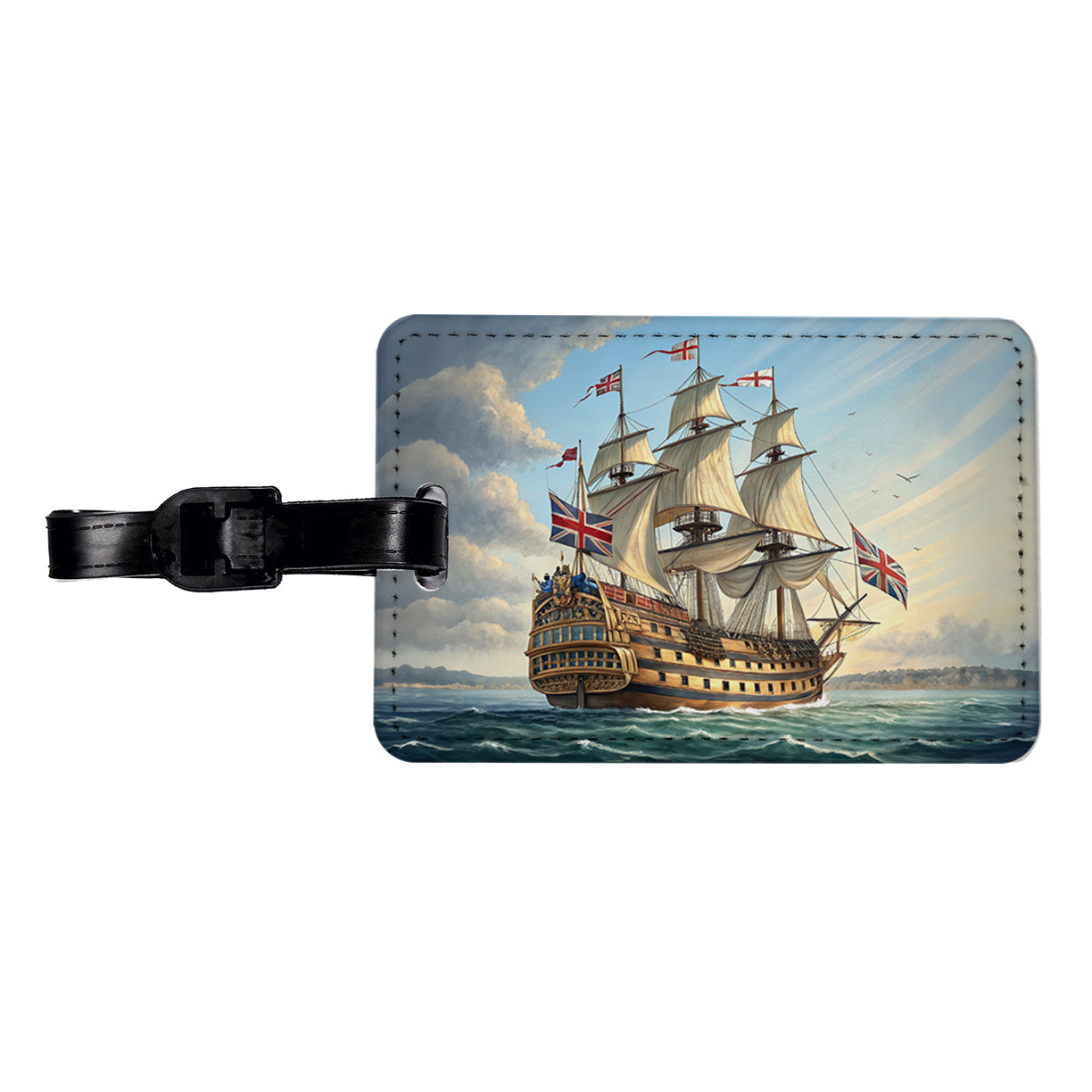 18th Century Warship British Sailing Ship Of The Line Travel Faux Leather Luggage Tag