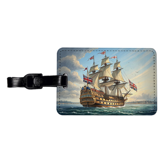 18th Century Warship British Sailing Ship Of The Line Travel Faux Leather Luggage Tag